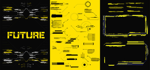 abstract digital technology ui, ux futuristic hud, fui, virtual interface. callouts titles and frame