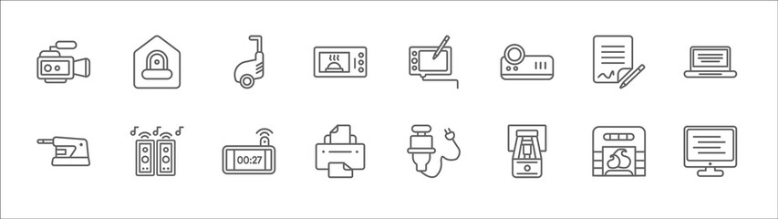 Poster - outline set of electronic devices line icons. linear vector icons such as burglar alarm, hoverboard,