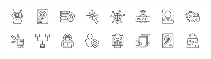 Poster - outline set of networking line icons. linear vector icons such as hard drive, server security, netwo