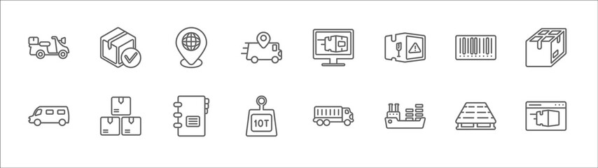 Poster - outline set of delivery and logistics line icons. linear vector icons such as package checking, glob