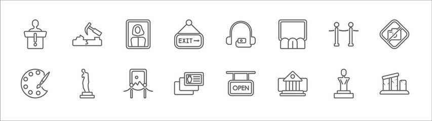Poster - outline set of museum line icons. linear vector icons such as geological, el greco, audio guide, mus