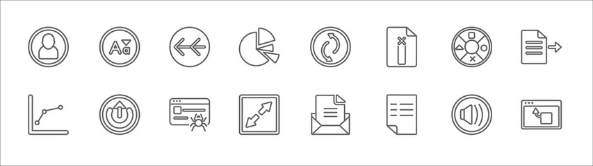 Poster - outline set of user interface line icons. linear vector icons such as letter size, slim left, synchr