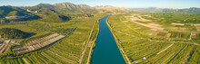 Panoramic Aerial View Of The Neretva Delta Valley River Near Ploce, South Dalmatia, Croatia.