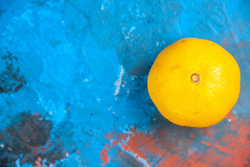 top view fresh tangerine on blue background color citrus fruit photo juice tree ripe free place