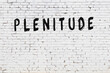 Inscription plenitude painted on white brick wall