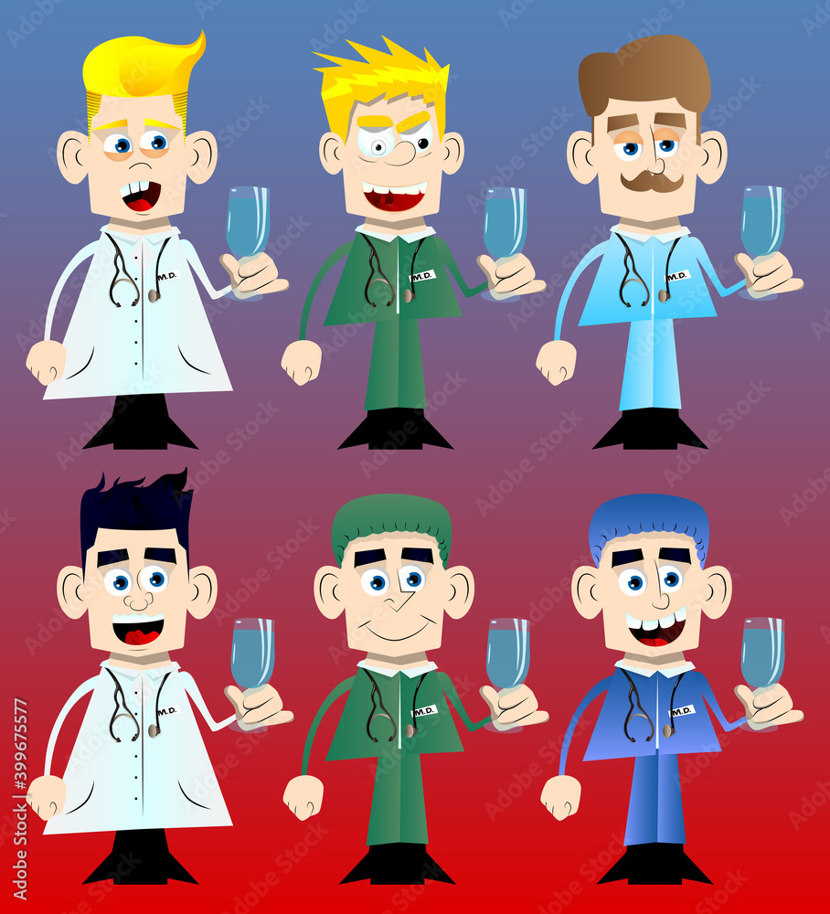 Funny cartoon doctor dr h glassw. Vector illustration. Healthy ...