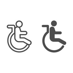 Poster - Disabled man in wheelchair line and solid icon, disability concept, disabled man in wheelchairsign on white background, disabled man in wheelchair icon in outline style. Vector graphics.