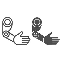 Poster - Prosthetic arm line and solid icon, limb prosthetics concept, prosthetic arm sign on white background, hand prosthesis icon in outline style for mobile concept and web design. Vector graphics.