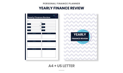 Wall Mural - Minimalist Personal Finance planner Yearly Finance Review pages template vector paper A4 and US Letter Ai, EPS 10 File
