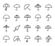 Set of umbrella related vector line icons.