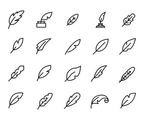 Wall Mural - Set of quill related vector line icons.