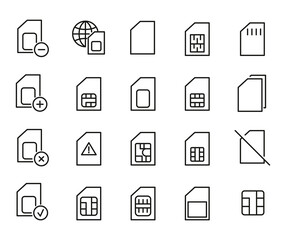 Wall Mural - Stroke line icons set of sim card.