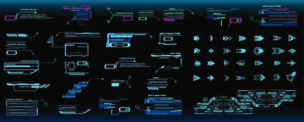 Poster - hud elements pack. сyber style. techno frames, callouts, information blocks, robotics elements. cybe