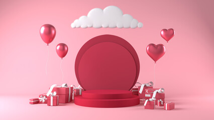 pink podium in valentines background with decorations