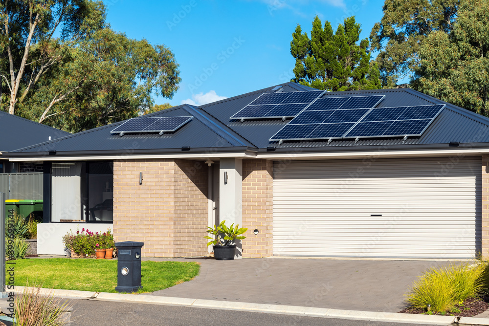 Typical new residential property with solar panels in South Australia