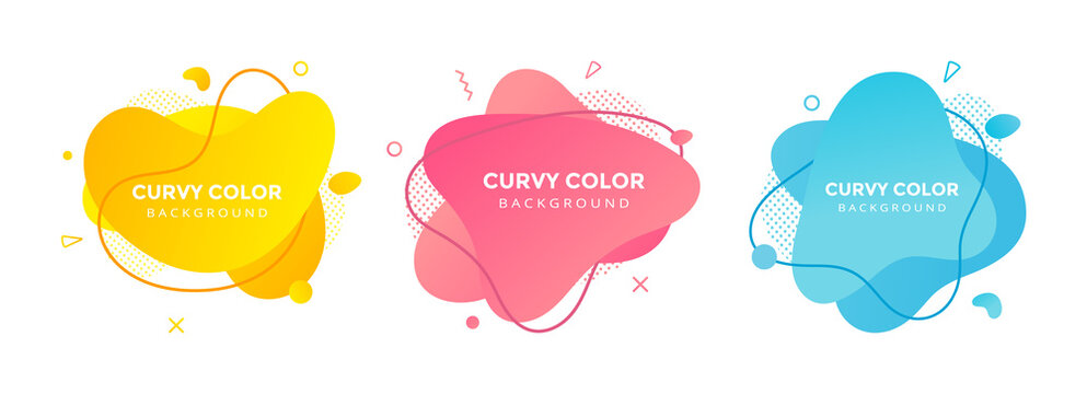 Modern liquid abstract element graphic gradient flat style design fluid vector colorful illustration set banner simple shape template for presentation, flyer, isolated on white background.