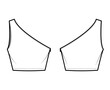 One-shoulder crop top tank technical fashion illustration with fitted slim body, waist length. Flat outwear shirt apparel template front, back, white color. Women, men unisex CAD mockup