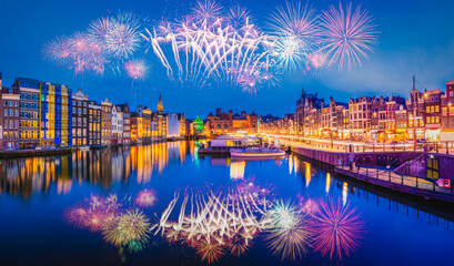 Wall Mural - Fireworks show in Amsterdam, Netherlands 