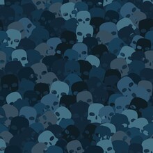 Camouflage Water Blue Scull Silhouettes Seamless Pattern Background