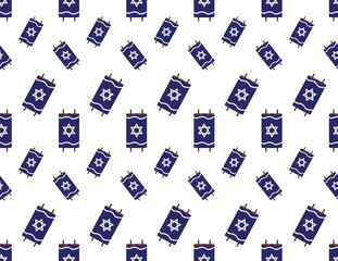 Blue Torah scroll with Gray star of David seamless pattern on White background