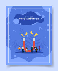 Poster - business customer retention people businesman handshake around magnet lightning for template of bann