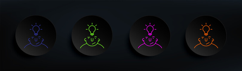 Poster - idea on mind dark badge color set. simple thin line, outline vector of what is in your mind icons fo