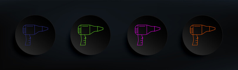 Poster - hair dryer dark badge color set. Simple thin line, outline vector of appliances icons for ui and ux, website or mobile application