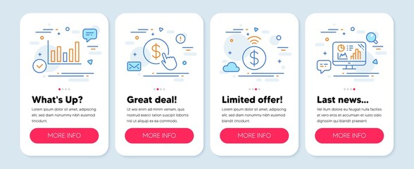Poster - set of finance icons, such as contactless payment, column chart, buy currency symbols. mobile screen