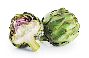 Wall Mural - Green artichoke isolated on white background.