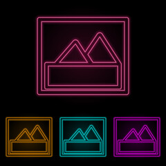 Poster - mountain picture color neon set. Simple thin line, outline vector of web icons for ui and ux, website or mobile application