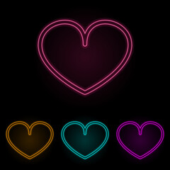 Poster - a heart color neon set. Simple thin line, outline vector of web icons for ui and ux, website or mobile application