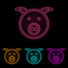 Poster - pig face color neon set. Simple thin line, outline vector of web icons for ui and ux, website or mobile application