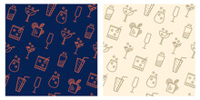 Flat Lines Cocktails Seamless Pattern