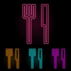 Poster - cutlery color neon set. Simple thin line, outline vector of web icons for ui and ux, website or mobile application
