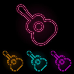 Poster - guitar color neon set. Simple thin line, outline vector of web icons for ui and ux, website or mobile application
