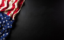 Martin Luther King Day Anniversary Concept. American Flag Against Black Wooden Background
