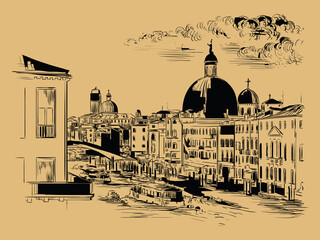 Wall Mural - Venice hand drawing vector illustration Grand canal brown