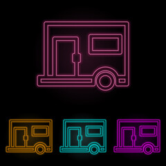 Poster - trailer color neon set. Simple thin line, outline vector of web icons for ui and ux, website or mobile application