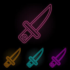 Poster - knife color neon set. Simple thin line, outline vector of web icons for ui and ux, website or mobile application