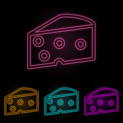 Poster - piece of cheese color neon set. Simple thin line, outline vector of web icons for ui and ux, website or mobile application