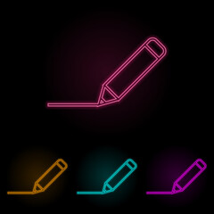 Poster - pencil with a line color neon set. Simple thin line, outline vector of web icons for ui and ux, website or mobile application