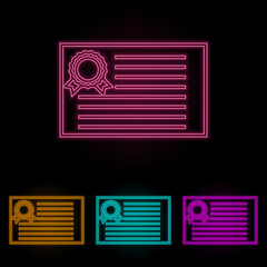 Poster - diploma color neon set. Simple thin line, outline vector of web icons for ui and ux, website or mobile application