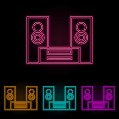 Poster - acoustic system color neon set. Simple thin line, outline vector of web icons for ui and ux, website or mobile application