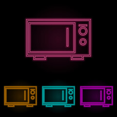 Poster - microwave color neon set. Simple thin line, outline vector of web icons for ui and ux, website or mobile application