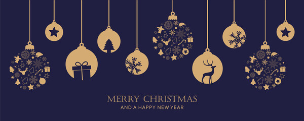 Poster - merry christmas card with hanging ball decoration vector illustration EPS10