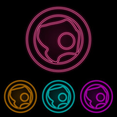 Poster - fried eggs on a plate color neon set. Simple thin line, outline vector of web icons for ui and ux, website or mobile application