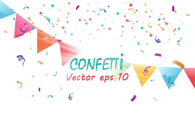 Poster - Lots of colorful tiny confetti and ribbons on transparent background. Festive event and party. Multicolor background.Colorful bright confetti isolated on transparent background