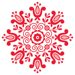 Polish folk art vector design mandala with flowers inspired by traditional highlanders embroidery Lachy Sadeckie - boho pattern
