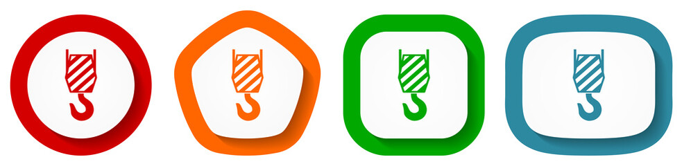 Leinwandbilder - Crane hook vector icon set, flat design buttons on white background