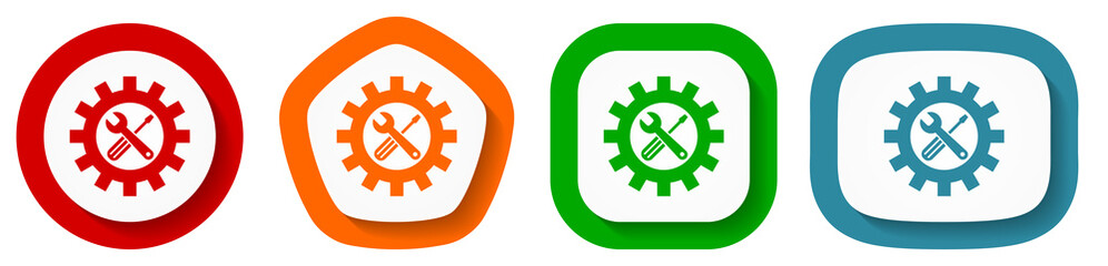 Aufkleber - Repair, industry, service concept vector icon set, flat design buttons on white background